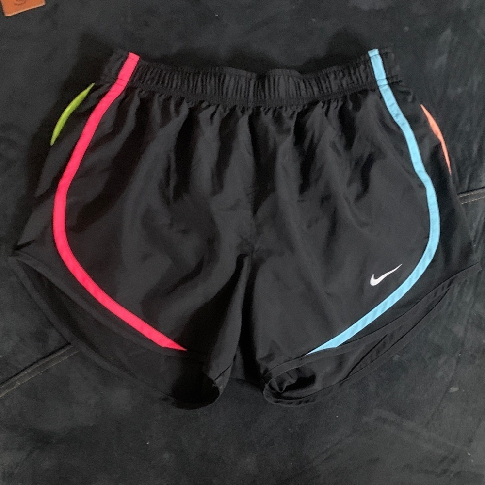 Nike Women's Black Athletic Shorts with Colorful Trim - Picture 1 of 3